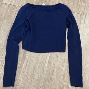 Cropped Long Sleeve Navy Blue Shirt